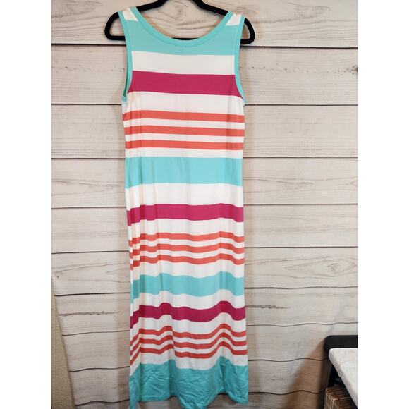 Talbots Women's Multicolor Striped Scoop Neck Sleeveless Maxi Sundress Size M - Picture 2 of 6